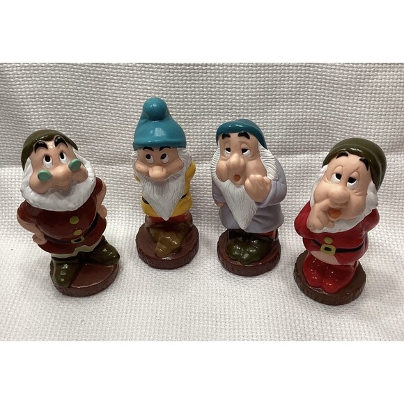 Vintage 80s Walt Disney Snow White (Seven Dwarves) 5" Rubber Squeak Figures x 5 - Picture 1 of 16